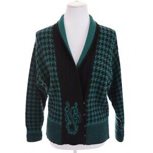 Vtg Naturelle George Georgiou Wool Houndstooth Cardigan Sweater Green Women Sz S